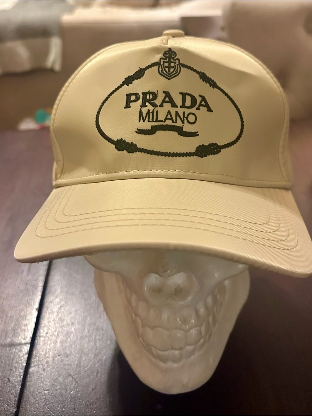 Prada Milano Cream Logo Baseball Cap